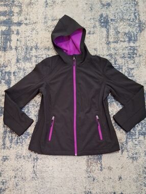 Free Tech Women's Black & Purple Hooded Softshell Jacket Size L 12/14